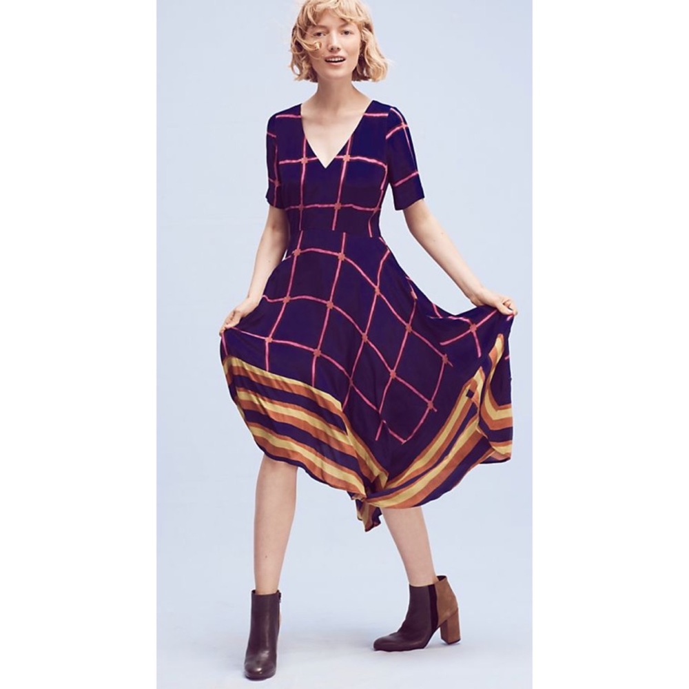 HD Paris Striped Pane Midi Dress
